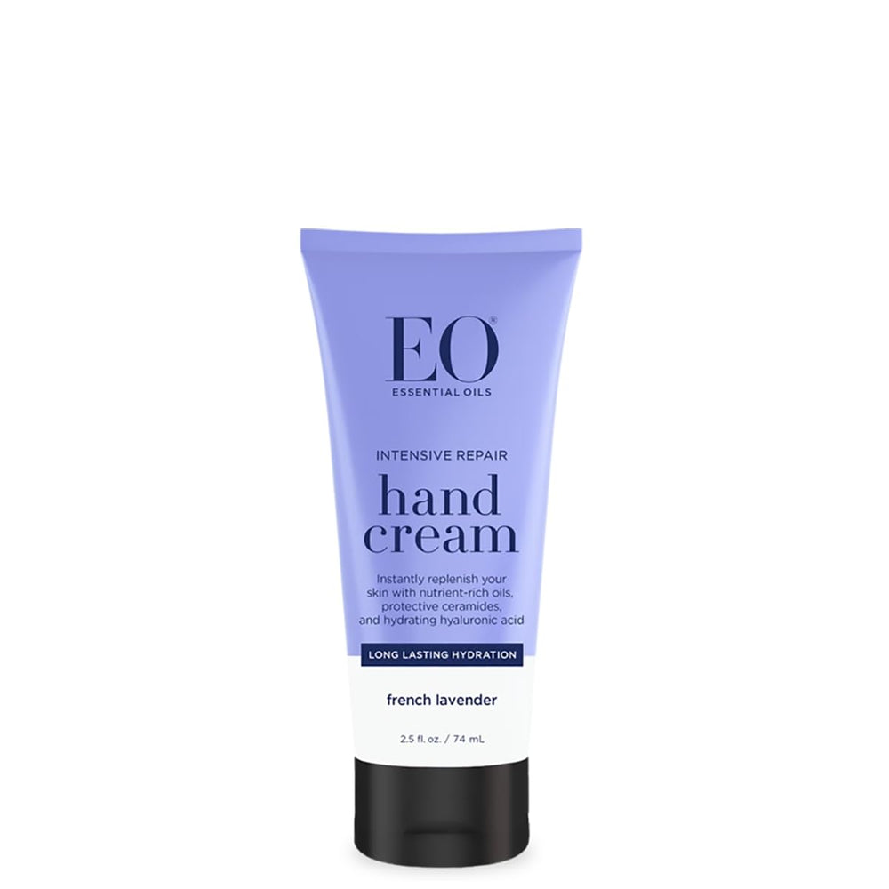 EO hand cream lavender bottle on shelf for daily hydration and fragrance-free skincare