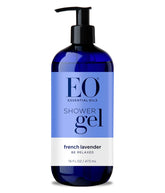 EO Skin-Conditioning Shower Gel French Lavender bottle provides hydrating cleanse.