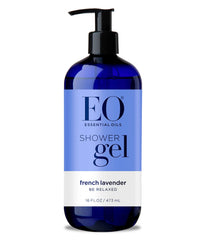 EO Skin-Conditioning Shower Gel French Lavender bottle provides hydrating cleanse.