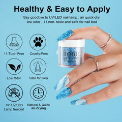 Eodci glitter-blue snow dip powder swatches for eye-catching, durable manicure