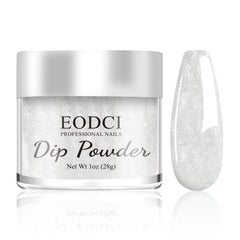 EODCI Glitter White Dip Powder cap close-up shows premium formula for smooth coverage and even color.