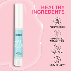 EODCI nail glue drying time capture emphasizes bubble-free, strong adhesion.