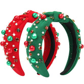 Eostankr Christmas headband red-green beads and pearls for festive sparkle