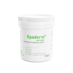 Epaderm 125g jar shown for daily dryness relief.