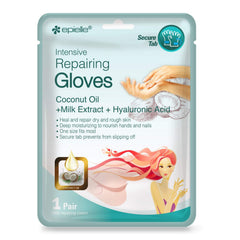 Epielle hand mask gloves on hand demonstrate a secure, mess-free fit for busy days.