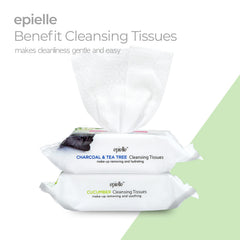 Epielle makeup remover wipes being used, showing pads in action for cleansing