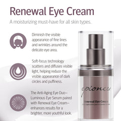 Epionce Renewal Eye Cream application on finger for daily use.