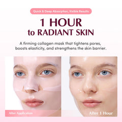 EQQUALBERRY collagen pore-tight mask applied on face enables rapid absorption and subtle firming.