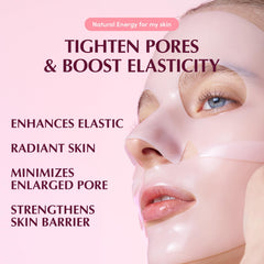 EQQUALBERRY collagen pore-tight mask closeup shows 200 Da low-molecular collagen for deep penetration.