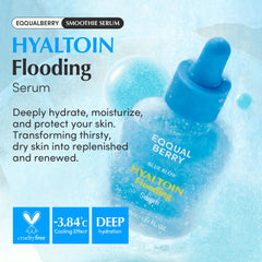 EQQUALBERRY Hyaltoin serum pump dispenser delivering a cool, lightweight hydration layer.