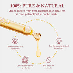 Era of Nature Bulgarian Rose oil label showing purity and quality information.