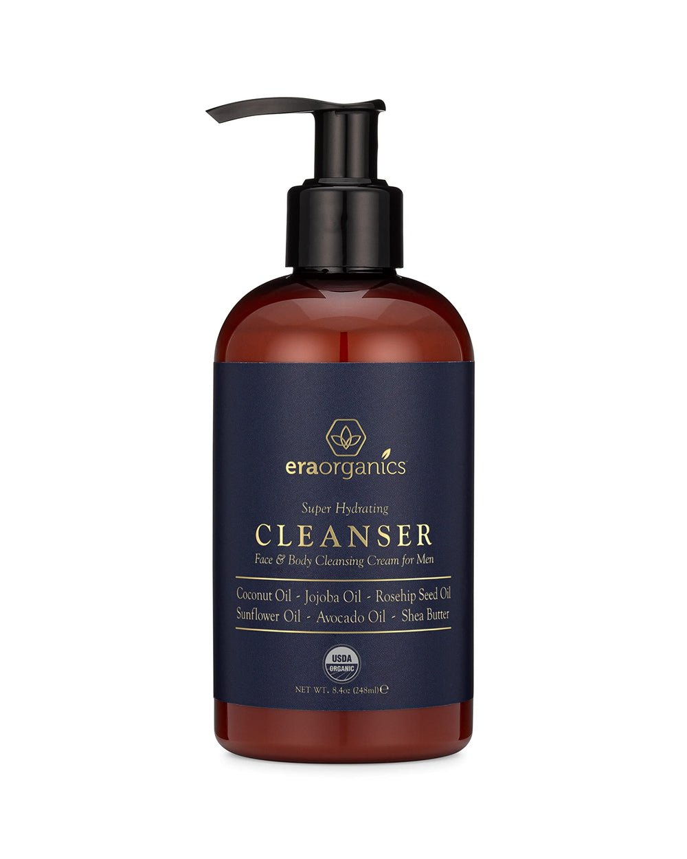Era Organics men's face wash bottle closeup for gentle cleansing and smoother skin