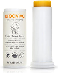 Erbaviva Lip and Cheek Balm roll-up close-up shows travel-friendly moisture.