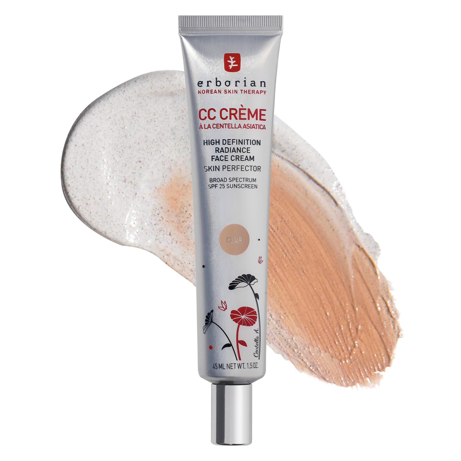 Erborian CC Cream Clair bottle closeup showing radiant, even-looking skin.