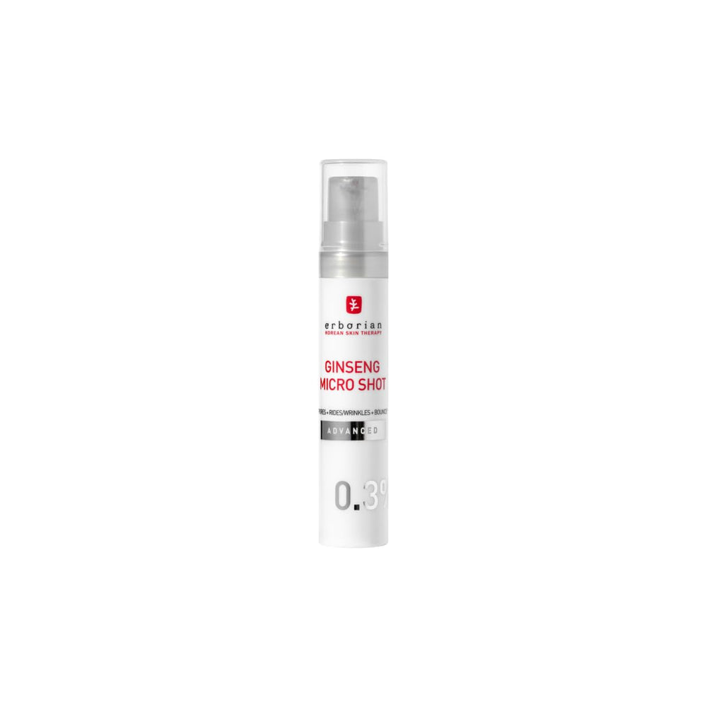 Erborian Ginseng Micro Shot serum bottle, highlighting quick absorption and lightweight feel.