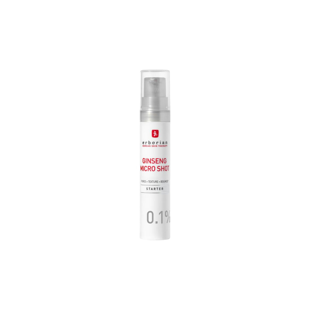 Erborian Ginseng Micro Shot Starter 0.1% bottle for travel-friendly renewal.