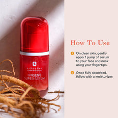 Erborian Ginseng Super Serum on hand suggests a natural glow and quick absorption.