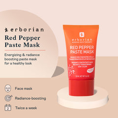 Erborian Red Pepper Paste Mask tube in use for quick refreshing glow