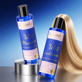 EROSMILE luxury wig shampoo bottle highlighting sulfate-free formula for silky wigs.