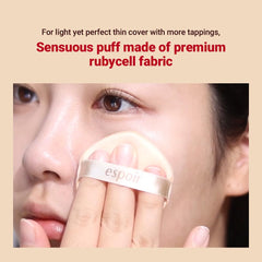 Espoir Be Velvet Air Puff in use for wet foundation and cushion makeup application.