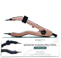 ESSENT-IX keratin fusion tool in rose gold offers precision bonding for salon-grade results.