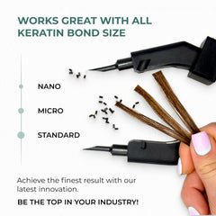 ESSENT-IX keratin fusion tool seamless fusion tips promote smooth bonds with minimal residue.