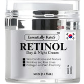 Essentially KateS retinol cream bottle closeup showcasing anti-aging formula for smoother skin.
