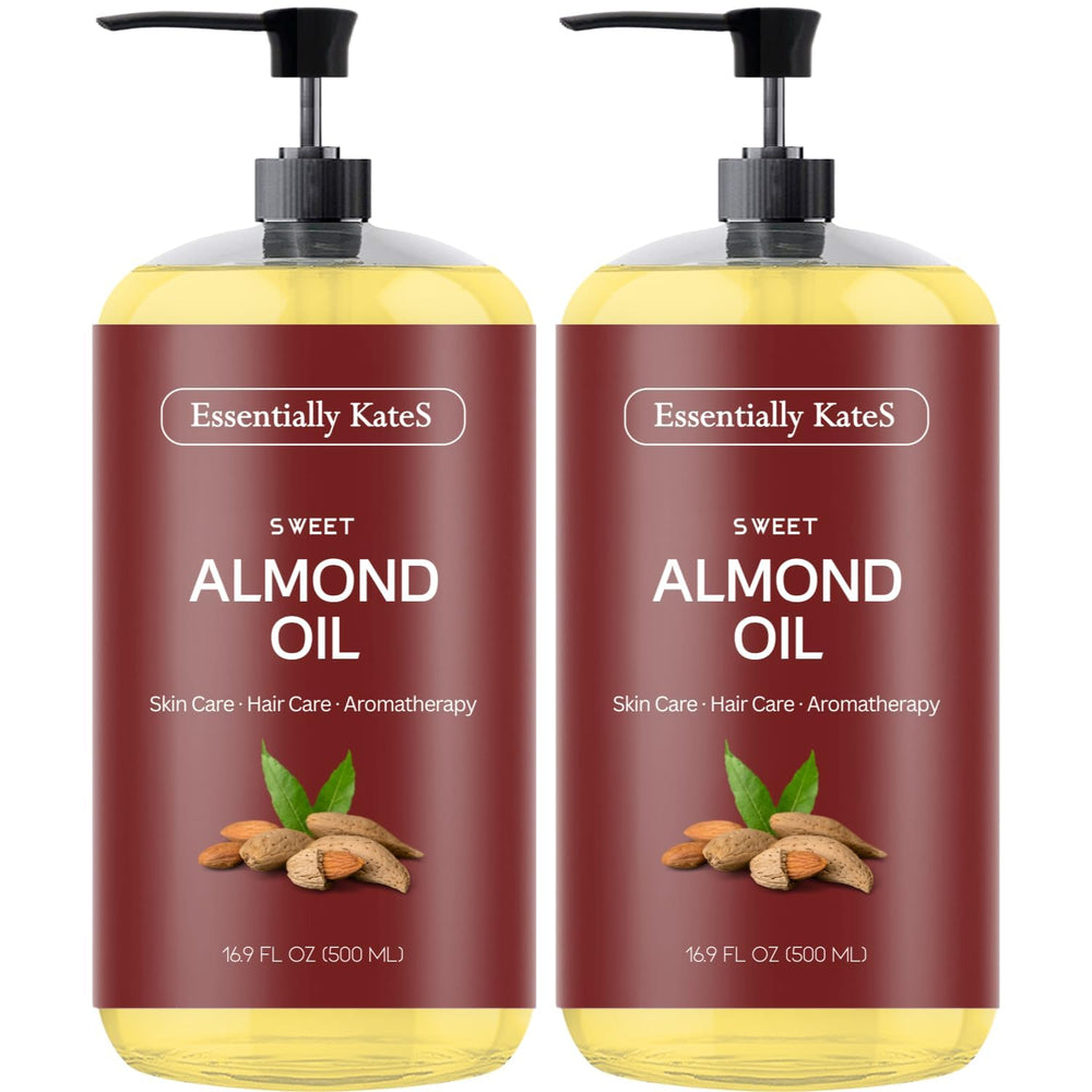 Essentially KateS Sweet Almond Oil 2-pack bottle front view for skin hydration.