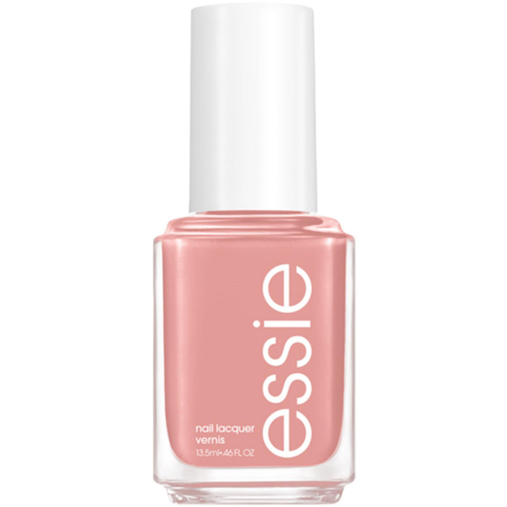 essie bare-with-me nail polish bottle shows apricot-gray shade for versatile day-to-night color