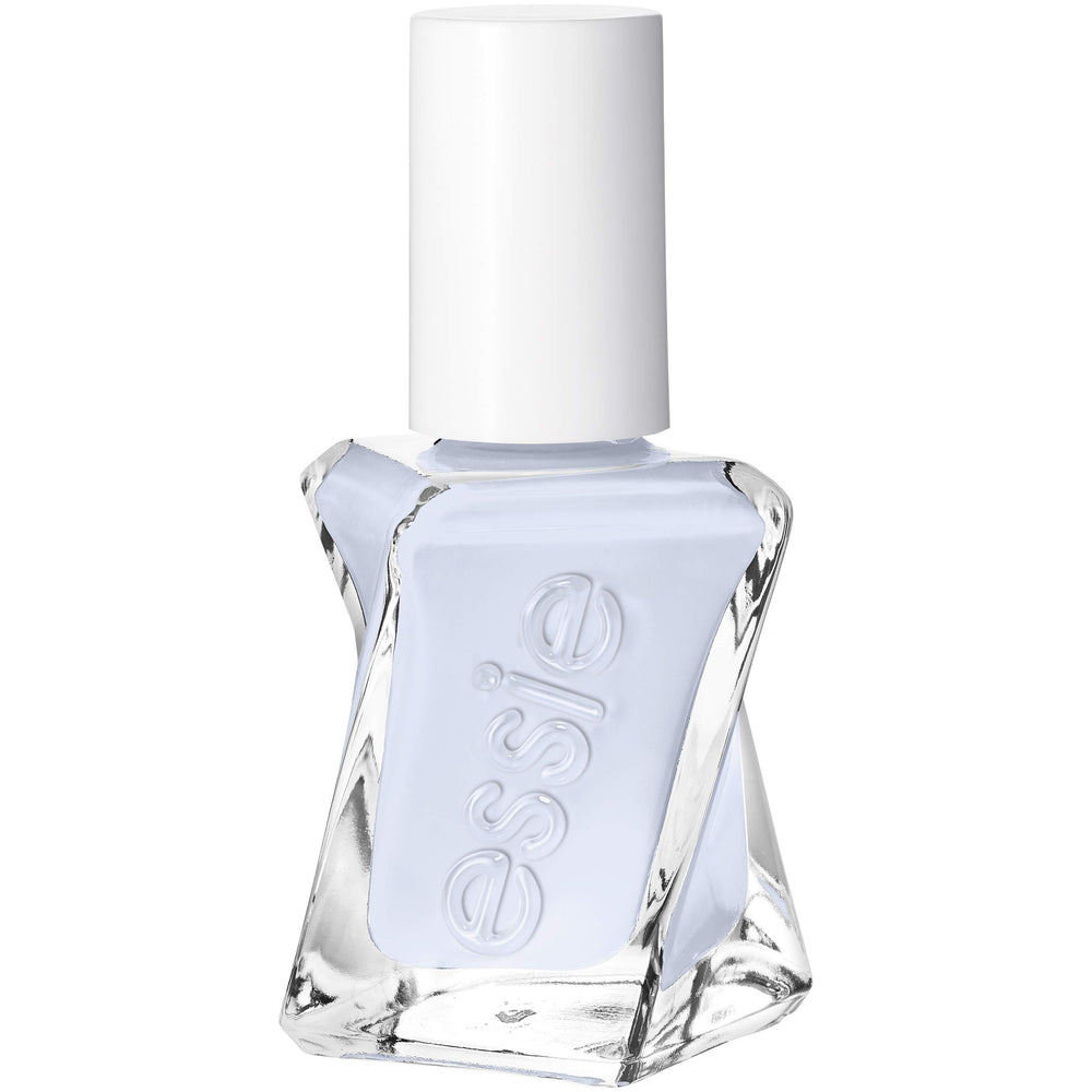 essie Gel Couture Perfect Posture bottle shows longwear periwinkle polish.
