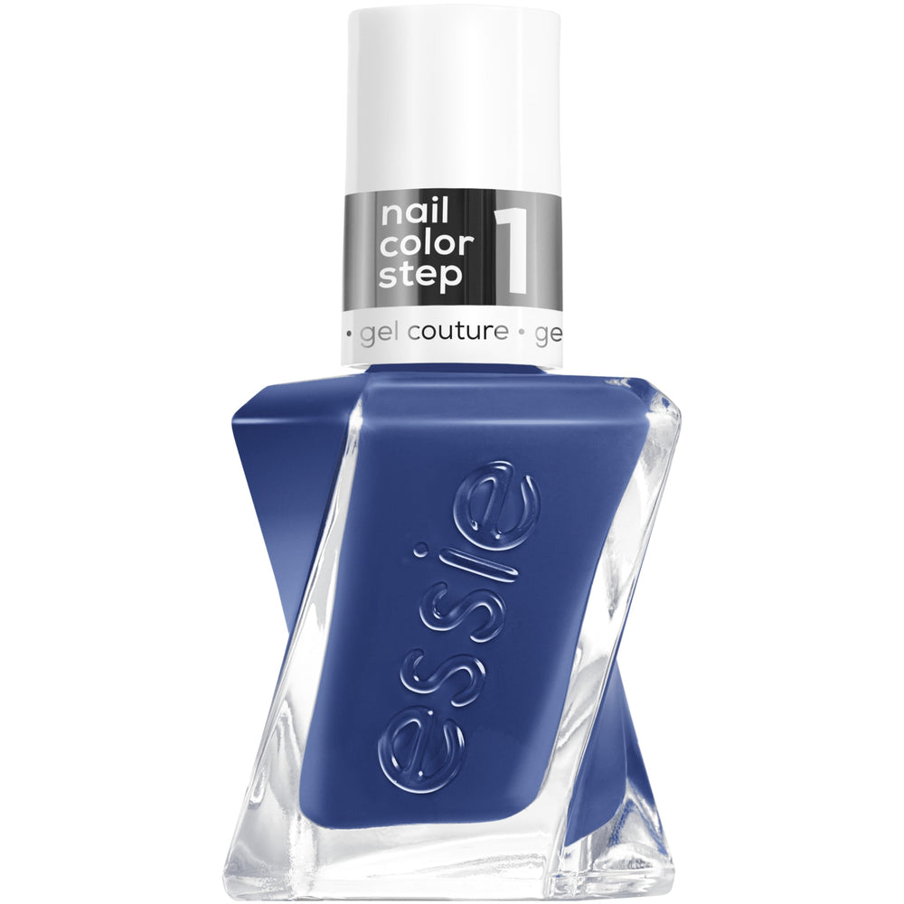essie gel couture blue bottle shows gel-like shine for long wear