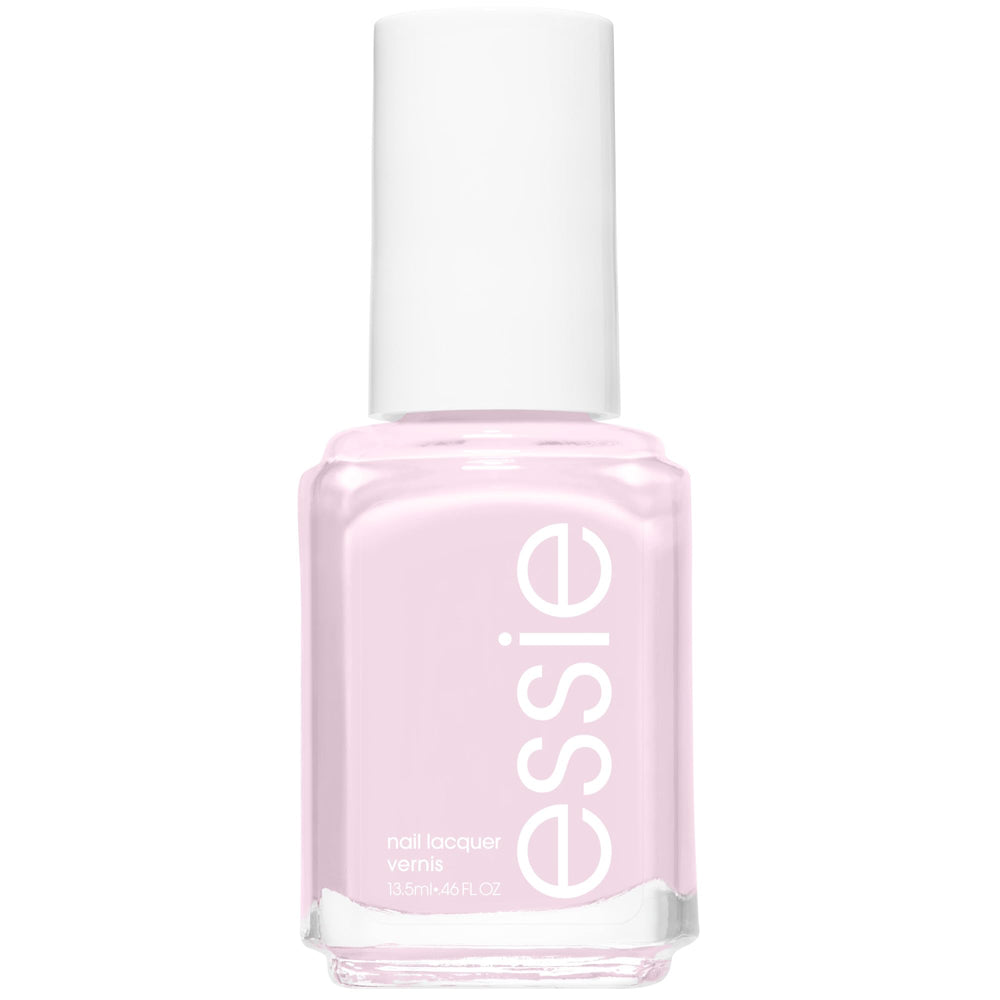 essie glossy-shine-nail-polish shows sheer pink glow for elegant at-home manicures.