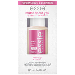 essie Matte About You Top Coat bottle shows velvet matte finish for chic manicure.