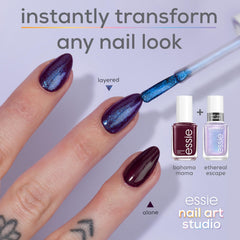 essie Nail Art Studio holographic finish swatch catching light with rainbow sheen.