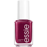 essie without-reservations bottle close-up showing glossy plum shade for salon-quality shine