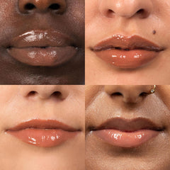 ESW Beauty Vanilla Almond Butter Lip Treatment swatch shows light caramel tint on lips.