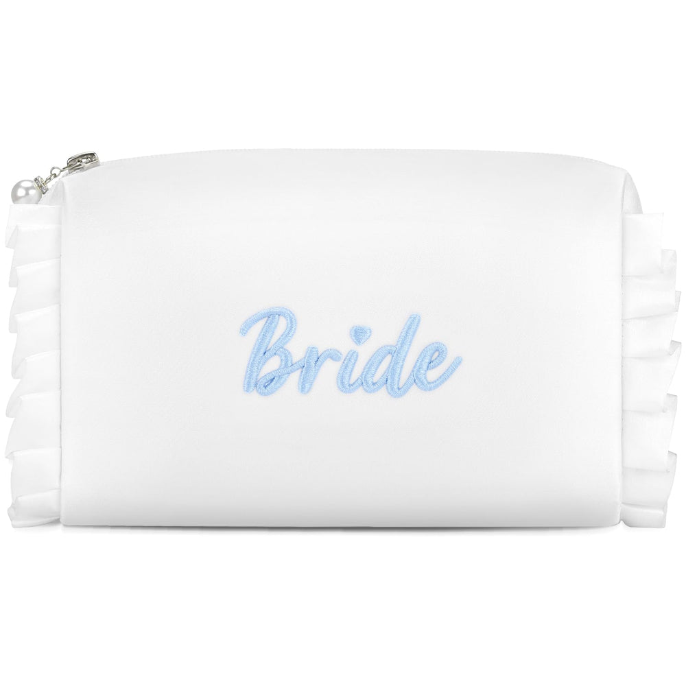Bolsa de cosmética Etercycle Bride en satén blanco para novias, ideal para maquillaje diario.