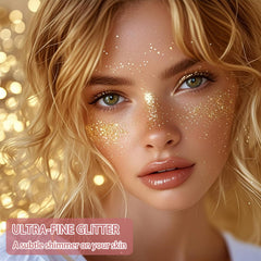 Etercycle gold body glitter spray bottle showing luxurious shimmer for skin.