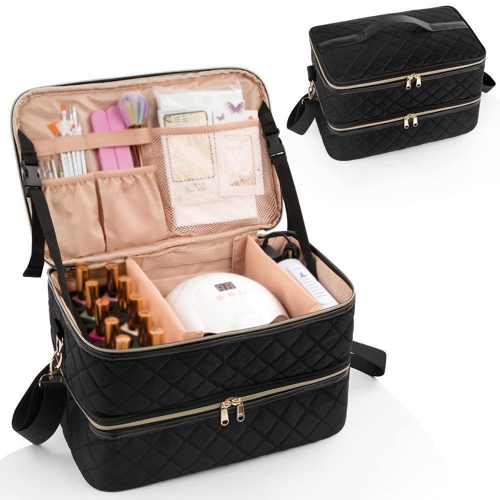 Ethereal nail polish organizer case open top layer lamp view for quick nail sessions.