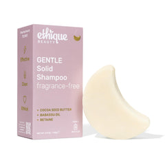 Ethique Gentle Unscented Shampoo Bar front view highlights cocoa butter for soft, manageable hair