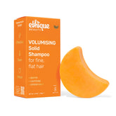 Ethique Volumizing Shampoo Bar front view with plastic-free packaging for travel.