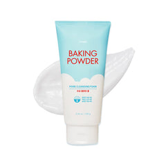 ETUDE Baking Powder Pore Cleansing Foam bottle demonstrates deep pore cleansing for refreshed skin.