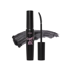 ETUDE Curl Fix Mascara brush closeup shows precise curl lift for all-day definition
