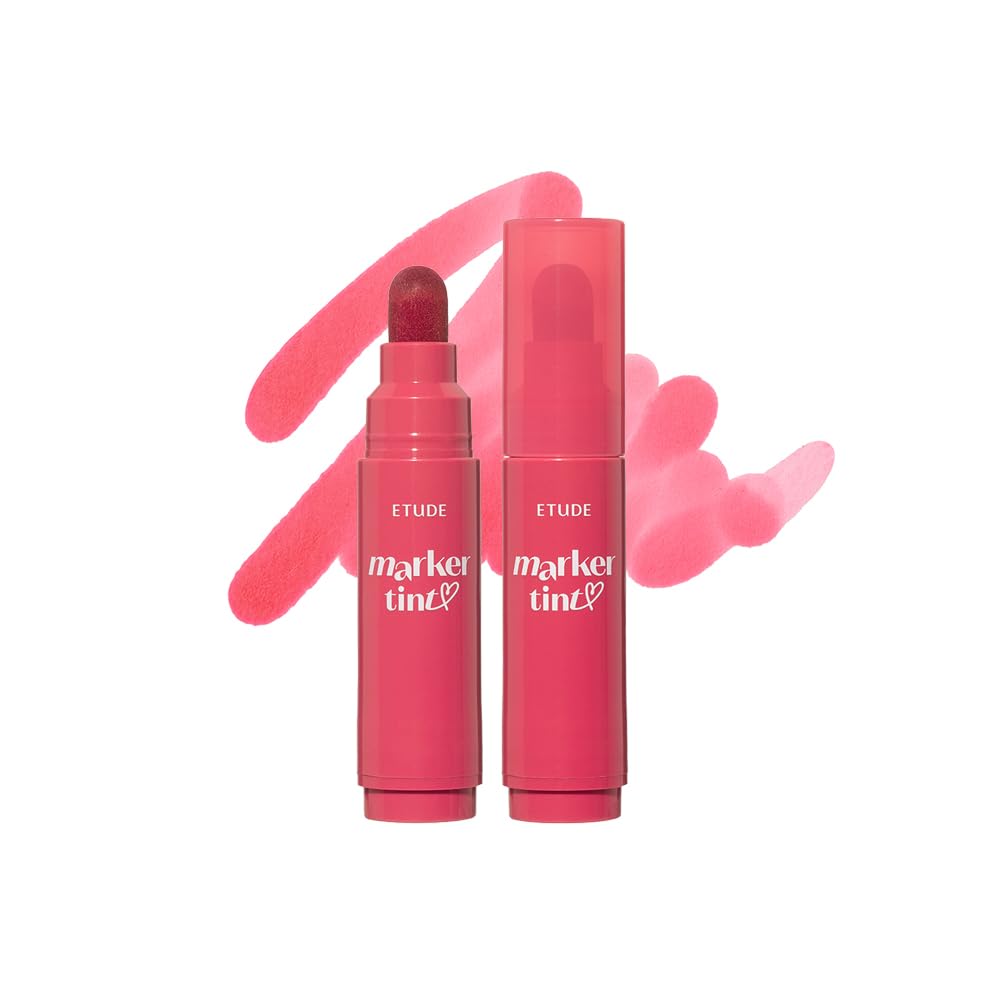ETUDE Dear Darling Marker Tint 8 Cherry Punch tube closeup shows bold pigment for vibrant lips