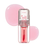 Etude Dear Darling Oil Tint #5 Red Oil wand close-up shows glossy hydration for dry lips.