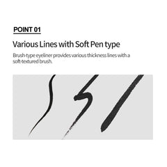ETUDE Drawing Show Brush Eyeliner waterproof long-wear preserves a bold line.