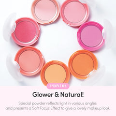 ETUDE Lovely Cookie Blusher Grapefruit Jelly swatch close-up for natural flush