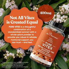 Eu Natural Vitex Pure 400mg label detail indicating purity and potency for daily support.