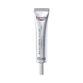 Eucerin Hyaluron Filler Eye Treatment tube closeup for targeted delicate eye care.