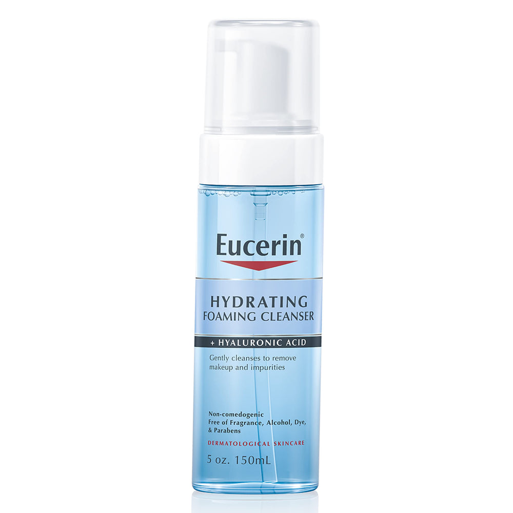 Eucerin Hydrating Foaming Daily Facial Cleanser bottle for gentle daily cleansing.
